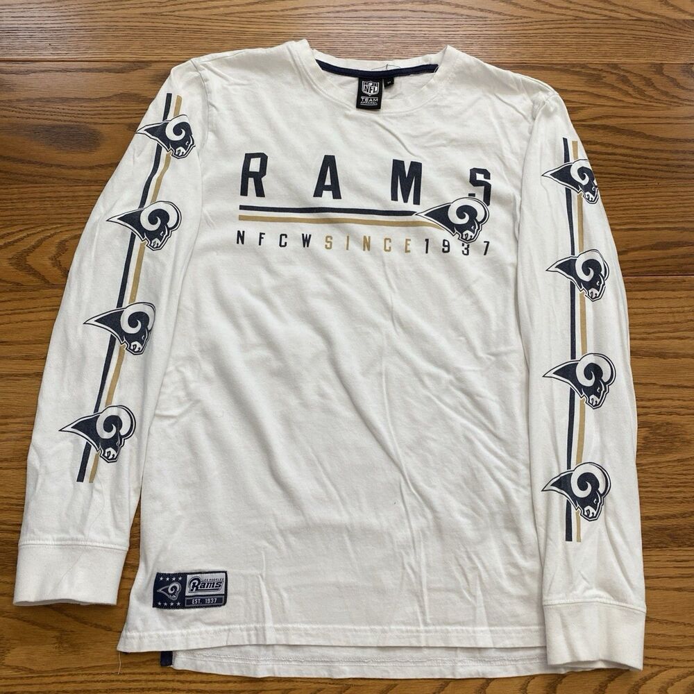 NFL Team Apparel Mens Shirt Medium M Double Side Rams Long Sleeve White Graphic